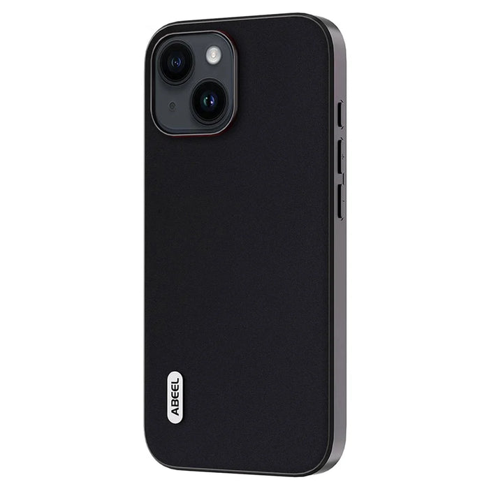 ABEEL For iPhone 13 Cell Phone Case Silky Feeling Cowhide Leather Coated PC+TPU Cover - Black - 2