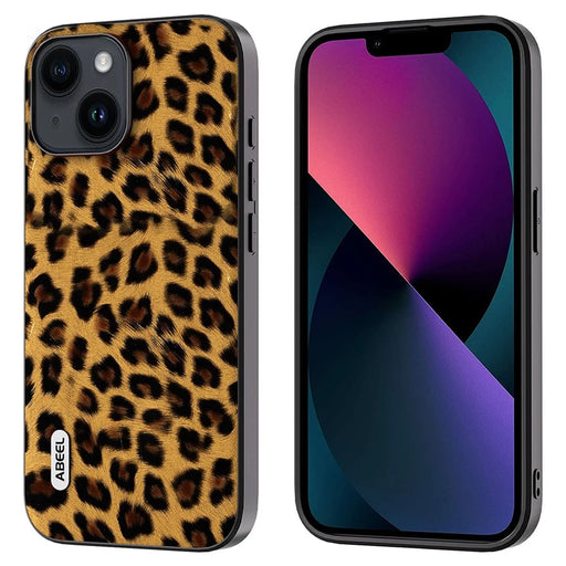 ABEEL For iPhone 13 Leopard Texture Protective Shell PU Leather + TPU + PC Phone Back Cover - Gold - 1