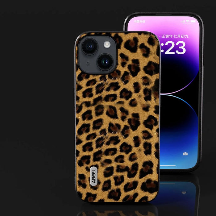 ABEEL For iPhone 13 Leopard Texture Protective Shell PU Leather + TPU + PC Phone Back Cover - Gold - 6