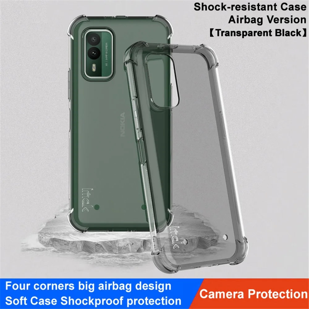 IMAK For Nokia XR21 Phone Case Four Corner Anti-drop Clear Back Cover TPU Shell - Transparent Black - 2