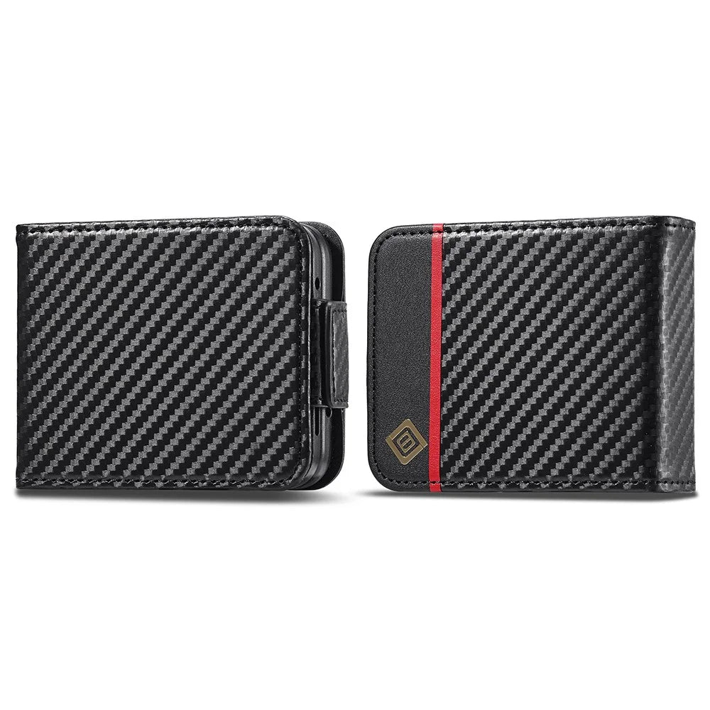 LC.IMEEKE For Samsung Galaxy Z Flip3 5G PU Leather Case Carbon Fiber Texture Card Holder Phone Cover - Vertical Stripe - 1