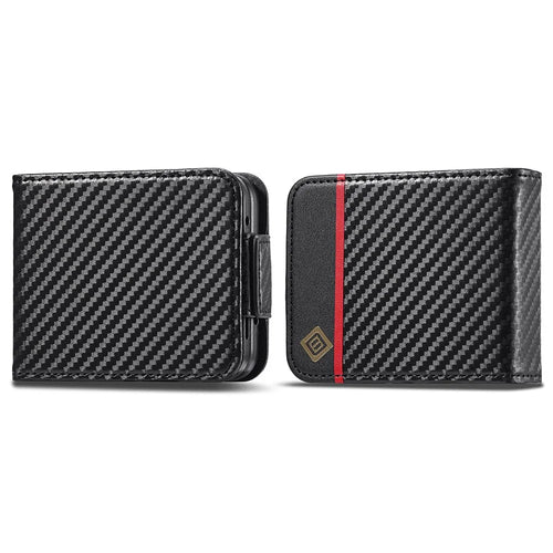LC.IMEEKE For Samsung Galaxy Z Flip3 5G PU Leather Case Carbon Fiber Texture Card Holder Phone Cover - Vertical Stripe - 1
