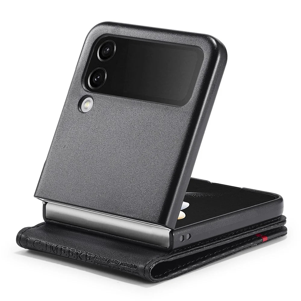 LC.IMEEKE For Samsung Galaxy Z Flip3 5G PU Leather Case Carbon Fiber Texture Card Holder Phone Cover - Vertical Stripe - 2