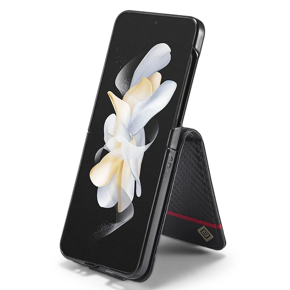 LC.IMEEKE For Samsung Galaxy Z Flip3 5G PU Leather Case Carbon Fiber Texture Card Holder Phone Cover - Vertical Stripe - 3
