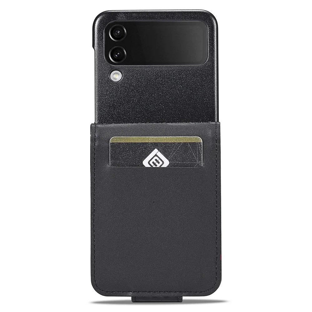 LC.IMEEKE For Samsung Galaxy Z Flip3 5G PU Leather Case Carbon Fiber Texture Card Holder Phone Cover - Vertical Stripe - 4