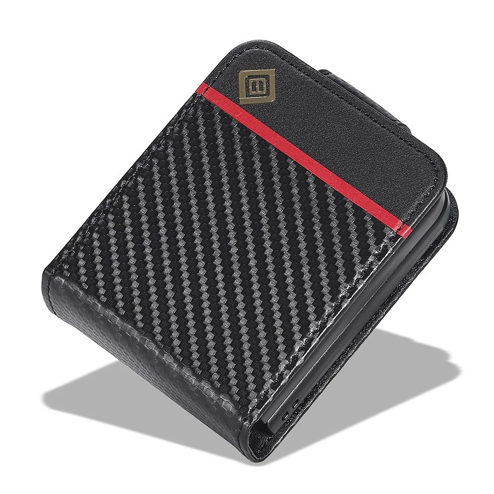 LC.IMEEKE For Samsung Galaxy Z Flip3 5G PU Leather Case Carbon Fiber Texture Card Holder Phone Cover - Vertical Stripe - 5