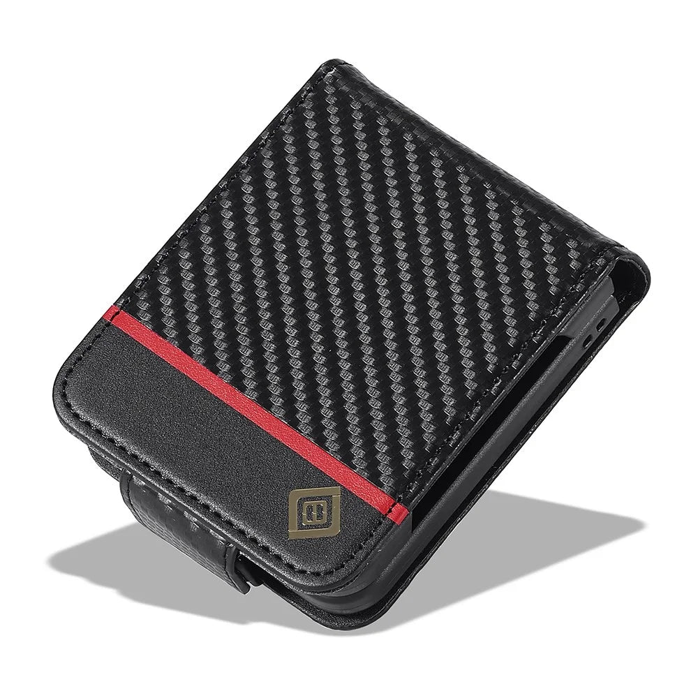 LC.IMEEKE For Samsung Galaxy Z Flip3 5G PU Leather Case Carbon Fiber Texture Card Holder Phone Cover - Vertical Stripe - 6