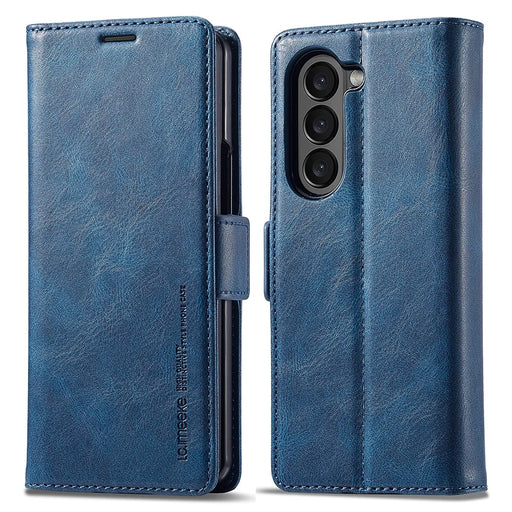 LC.IMEEKE For Samsung Galaxy Z Fold5 5G RFID Blocking Phone Case Wallet PU Leather Stand Cover - Blue - 1