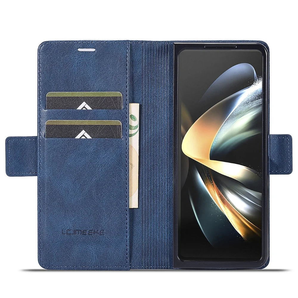 LC.IMEEKE For Samsung Galaxy Z Fold5 5G RFID Blocking Phone Case Wallet PU Leather Stand Cover - Blue - 2