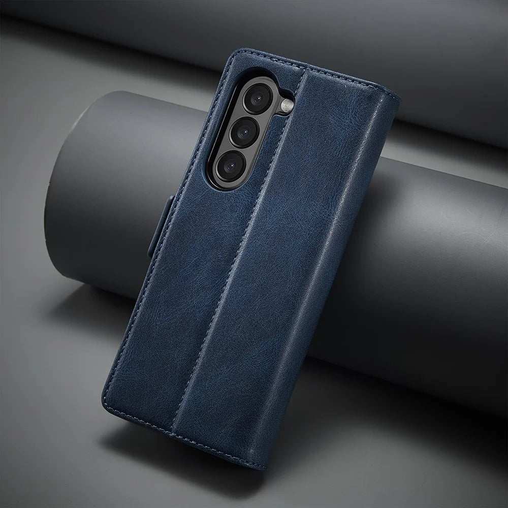 LC.IMEEKE For Samsung Galaxy Z Fold5 5G RFID Blocking Phone Case Wallet PU Leather Stand Cover - Blue - 6