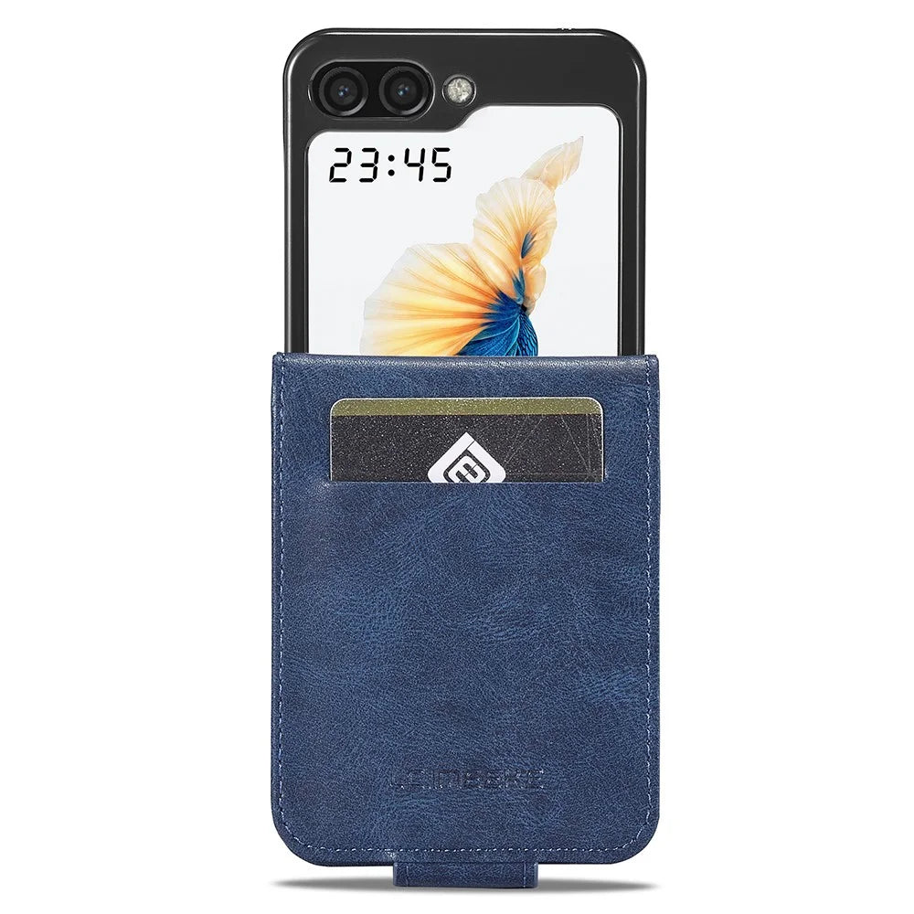 LC.IMEEKE For Samsung Galaxy Z Flip5 5G PU Leather Phone Cover RFID Blocking Card Slot Case - Blue - 5
