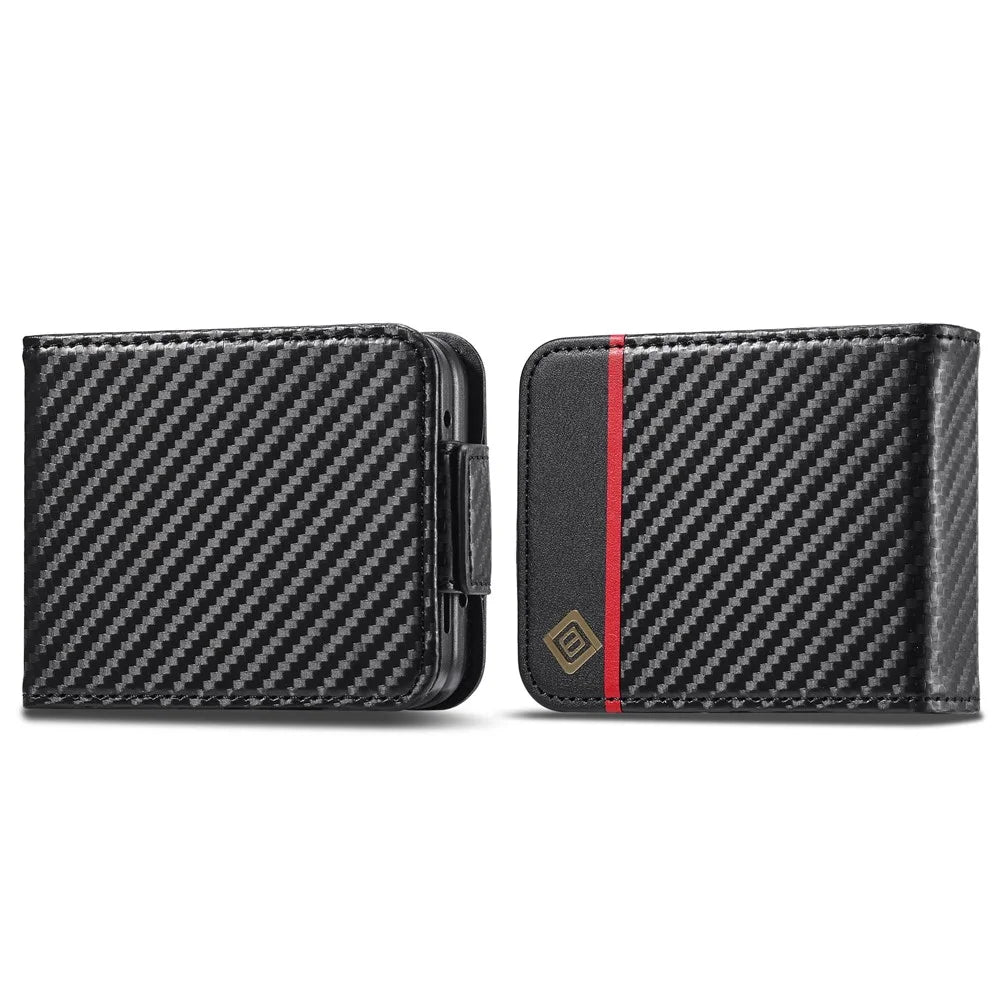 LC.IMEEKE Leather Phone Case for Samsung Galaxy Z Flip4 5G , Carbon Fiber Texture Card Slot Cover - Vertical Stripe - 1