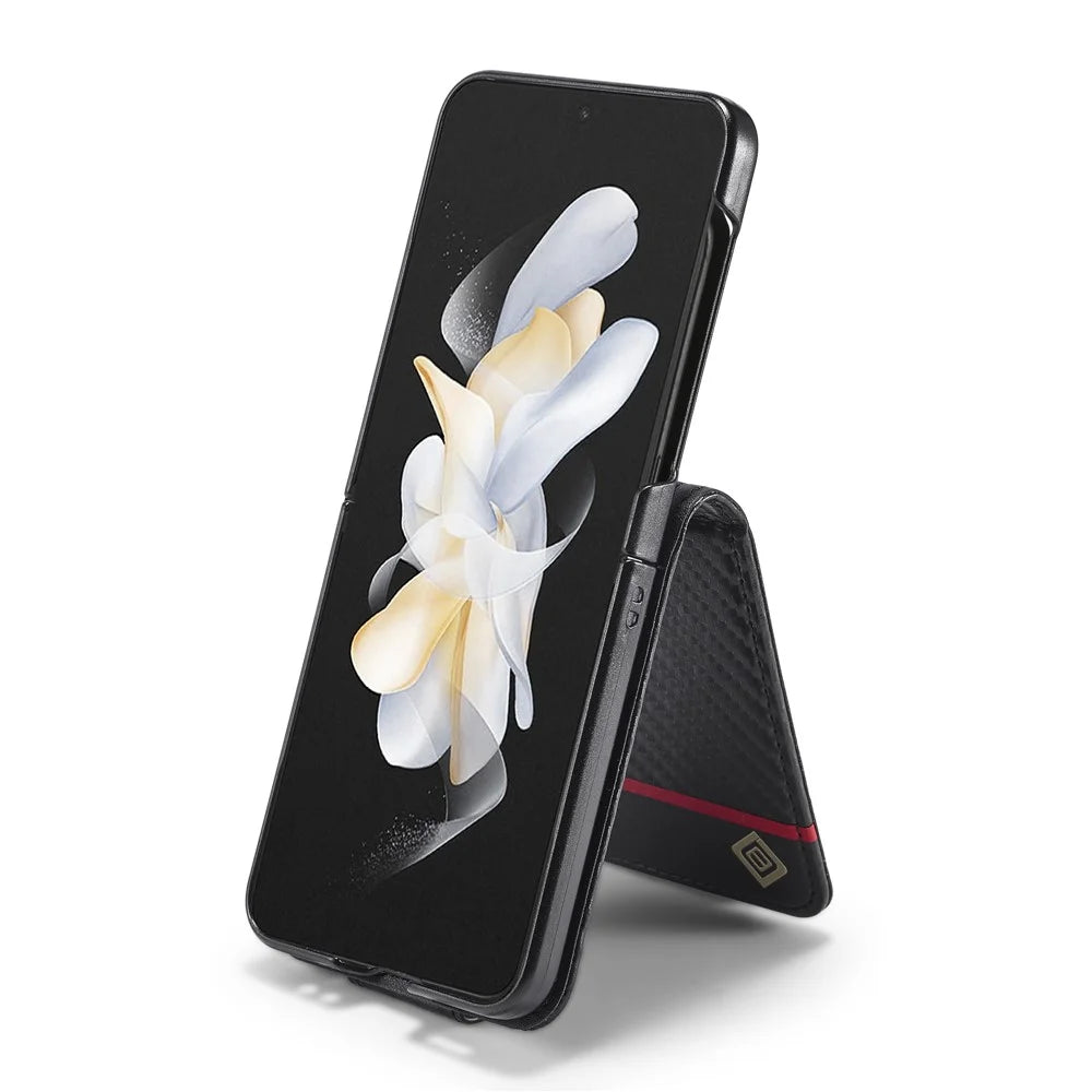 LC.IMEEKE Leather Phone Case for Samsung Galaxy Z Flip4 5G , Carbon Fiber Texture Card Slot Cover - Vertical Stripe - 3