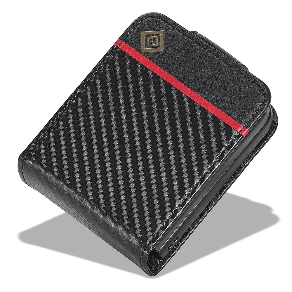 LC.IMEEKE Leather Phone Case for Samsung Galaxy Z Flip4 5G , Carbon Fiber Texture Card Slot Cover - Vertical Stripe - 5