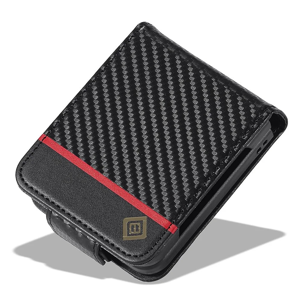 LC.IMEEKE Leather Phone Case for Samsung Galaxy Z Flip4 5G , Carbon Fiber Texture Card Slot Cover - Vertical Stripe - 6