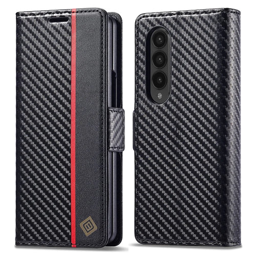 LC.IMEEKE For Samsung Galaxy Z Fold3 5G Carbon Fiber Texture Phone Leather Case Wallet Stand Cover - Vertical Stripe - 1