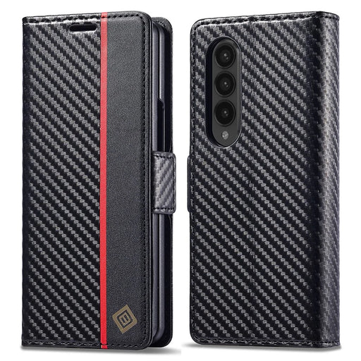 LC.IMEEKE For Samsung Galaxy Z Fold3 5G Carbon Fiber Texture Phone Leather Case Wallet Stand Cover - Vertical Stripe - 1