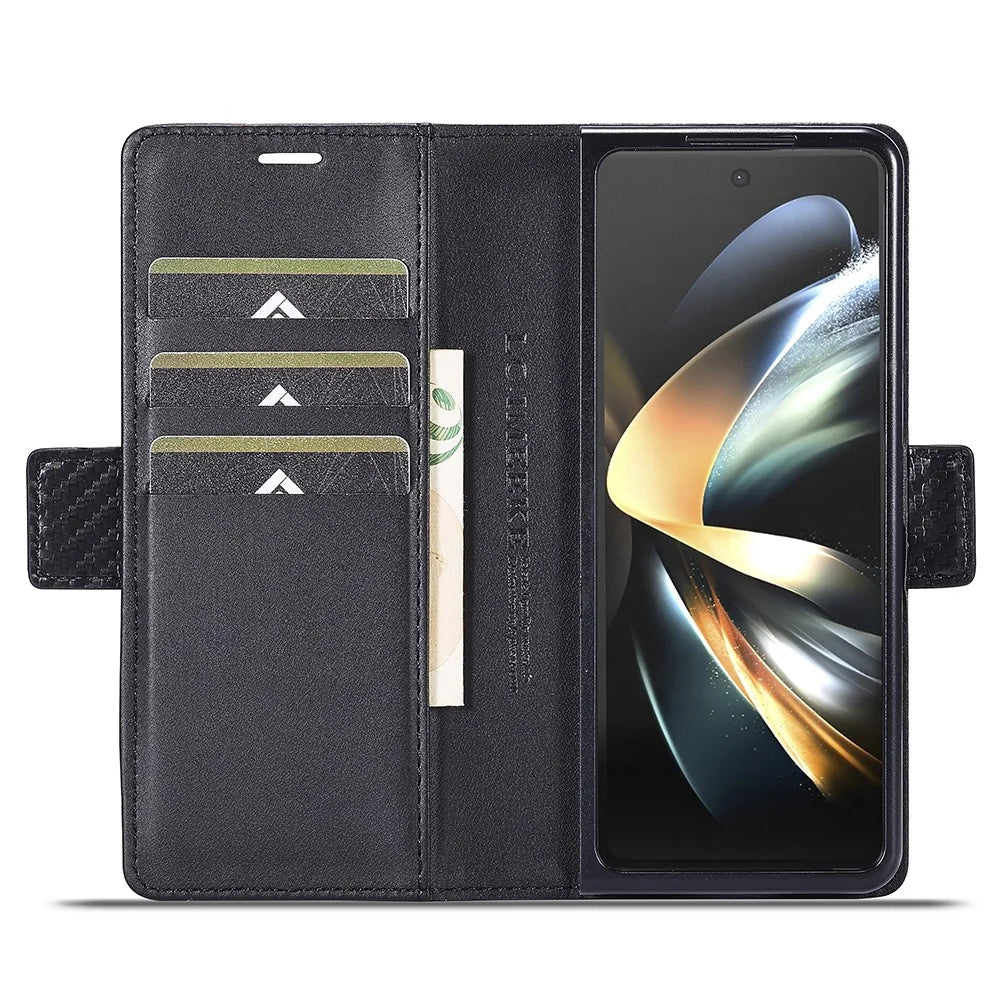 LC.IMEEKE For Samsung Galaxy Z Fold3 5G Carbon Fiber Texture Phone Leather Case Wallet Stand Cover - Vertical Stripe - 2