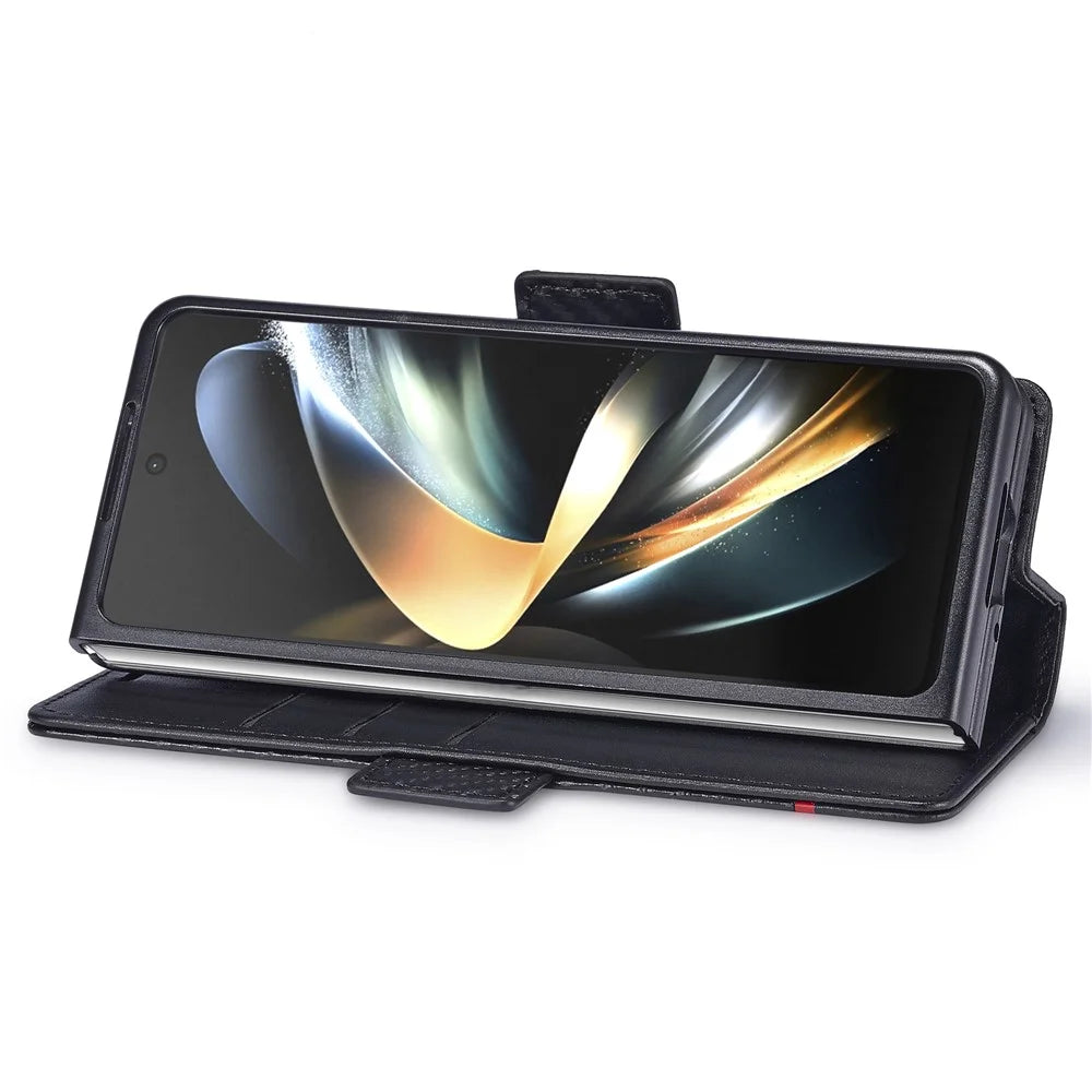 LC.IMEEKE For Samsung Galaxy Z Fold3 5G Carbon Fiber Texture Phone Leather Case Wallet Stand Cover - Vertical Stripe - 3