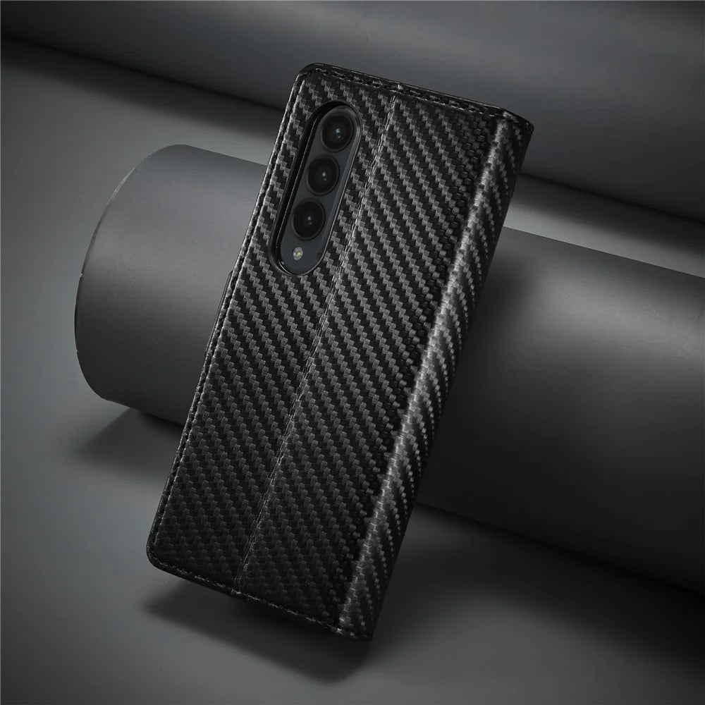 LC.IMEEKE For Samsung Galaxy Z Fold3 5G Carbon Fiber Texture Phone Leather Case Wallet Stand Cover - Vertical Stripe - 6