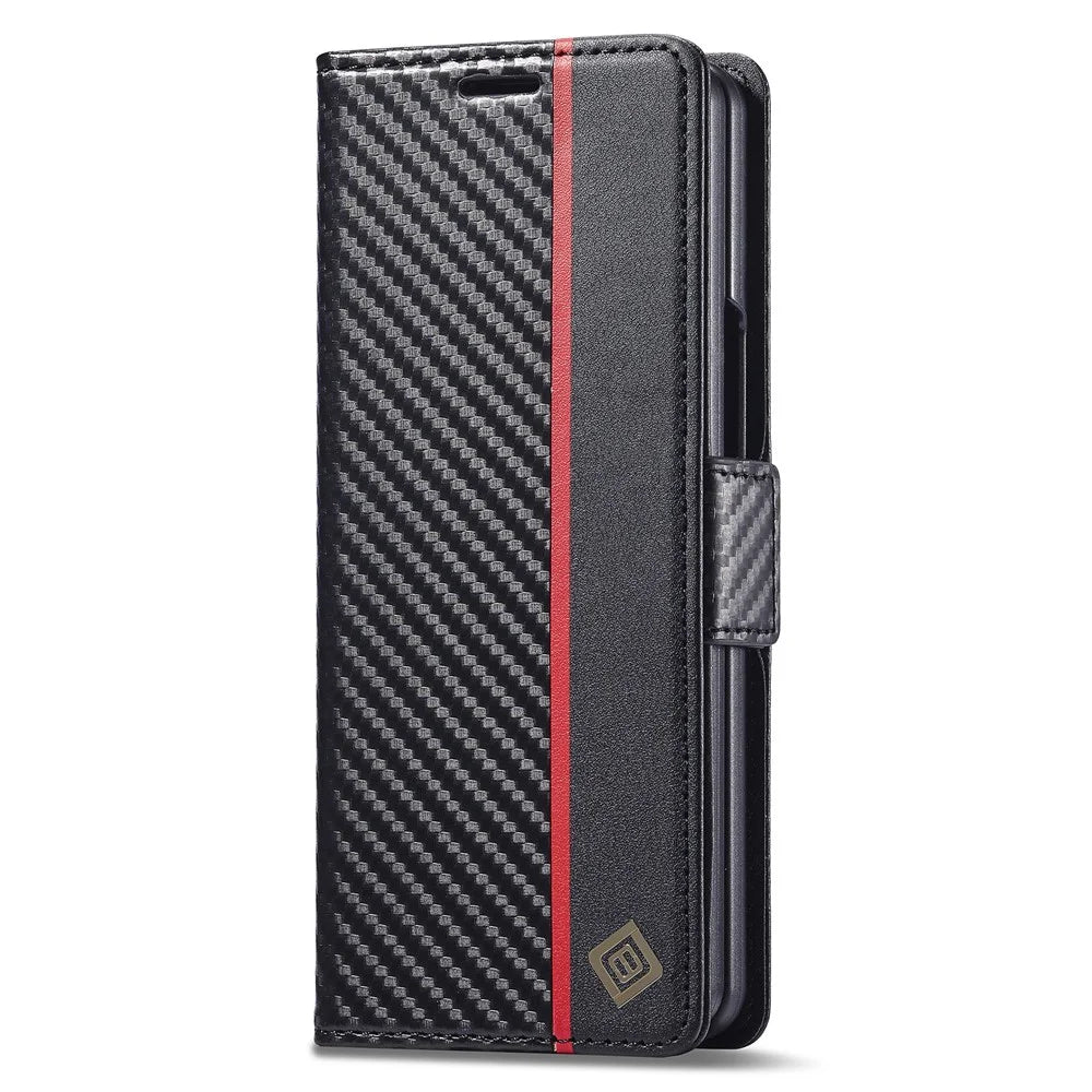 LC.IMEEKE For Samsung Galaxy Z Fold3 5G Carbon Fiber Texture Phone Leather Case Wallet Stand Cover - Vertical Stripe - 7