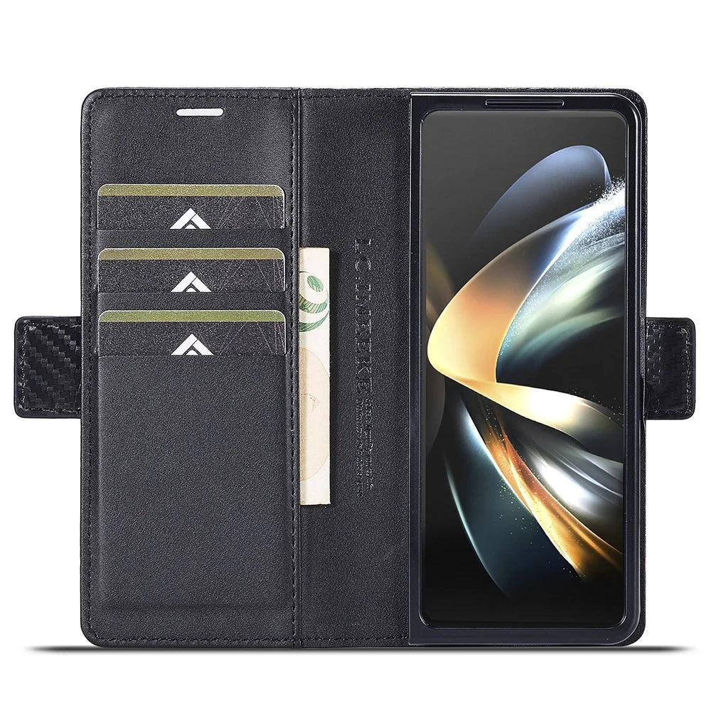 LC.IMEEKE For Samsung Galaxy Z Fold5 5G Phone Leather Cover Carbon Fiber Texture Stand Wallet Case - Vertical Stripe - 2