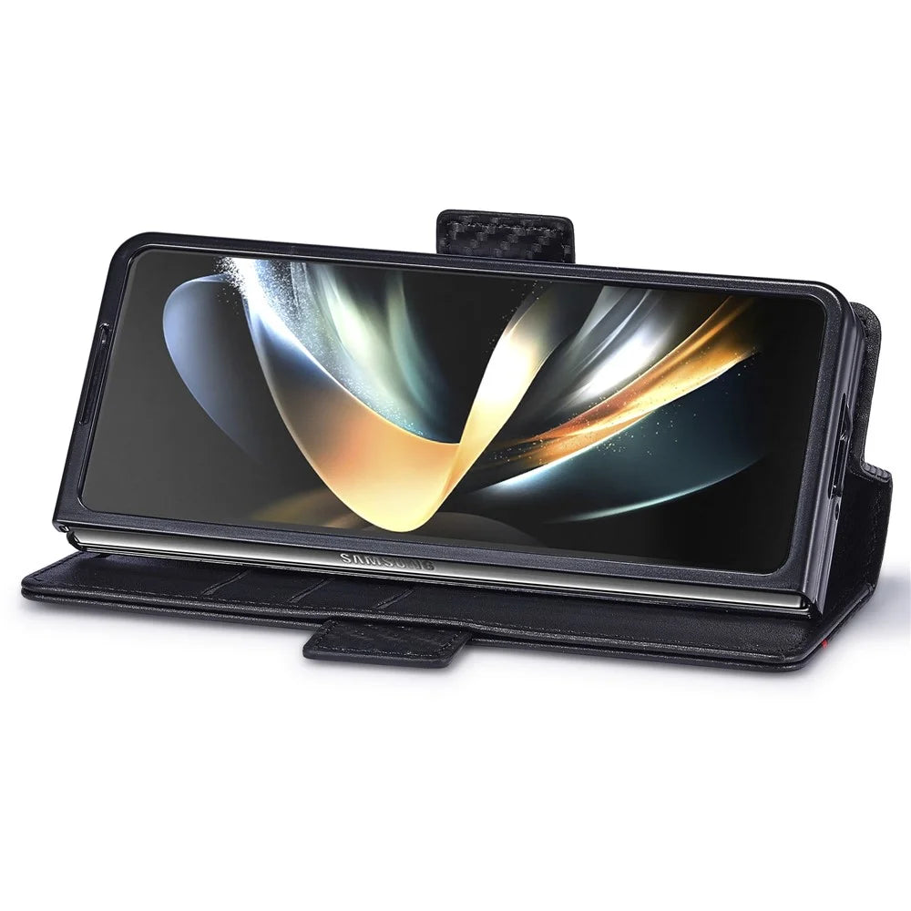 LC.IMEEKE For Samsung Galaxy Z Fold5 5G Phone Leather Cover Carbon Fiber Texture Stand Wallet Case - Vertical Stripe - 3