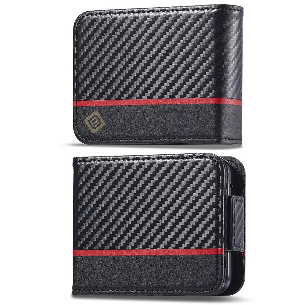 LC.IMEEKE For Samsung Galaxy Z Flip5 5G Card Holder Phone Case Carbon Fiber Texture Leather Phone Cover - Horizontal Stripe - 1