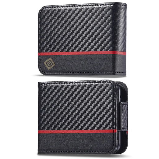 LC.IMEEKE For Samsung Galaxy Z Flip5 5G Card Holder Phone Case Carbon Fiber Texture Leather Phone Cover - Horizontal Stripe - 1