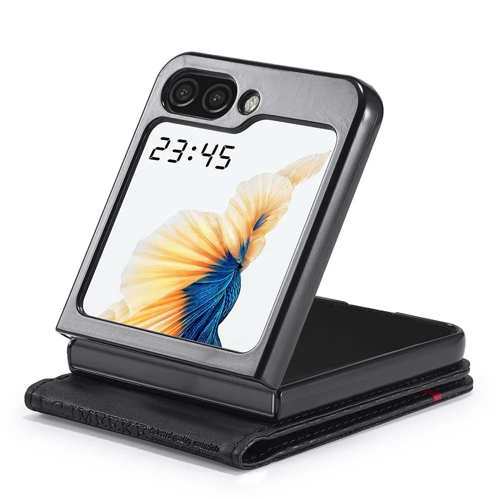 LC.IMEEKE For Samsung Galaxy Z Flip5 5G Card Holder Phone Case Carbon Fiber Texture Leather Phone Cover - Horizontal Stripe - 2