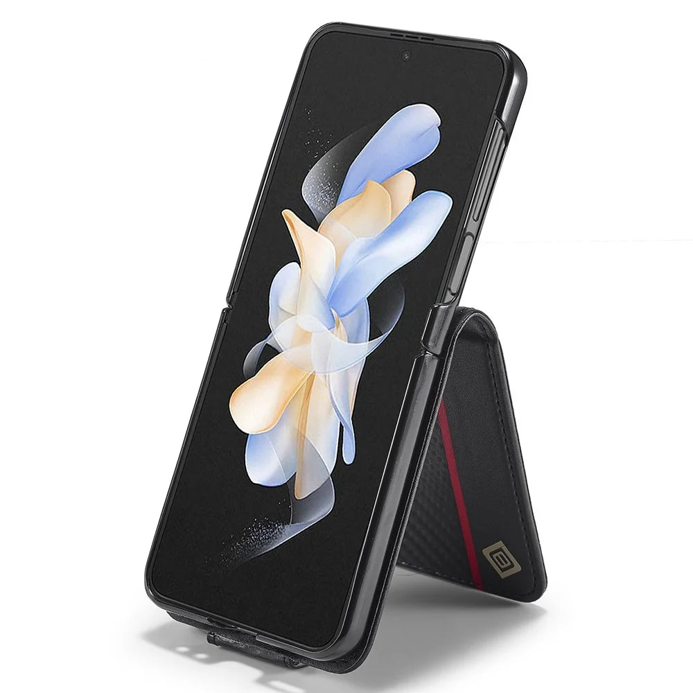 LC.IMEEKE For Samsung Galaxy Z Flip5 5G Card Holder Phone Case Carbon Fiber Texture Leather Phone Cover - Horizontal Stripe - 3