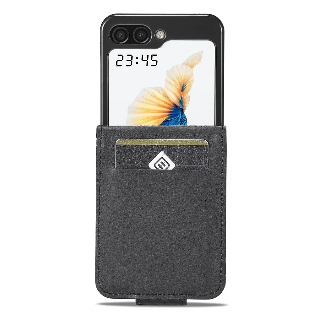 LC.IMEEKE For Samsung Galaxy Z Flip5 5G Card Holder Phone Case Carbon Fiber Texture Leather Phone Cover - Horizontal Stripe - 4