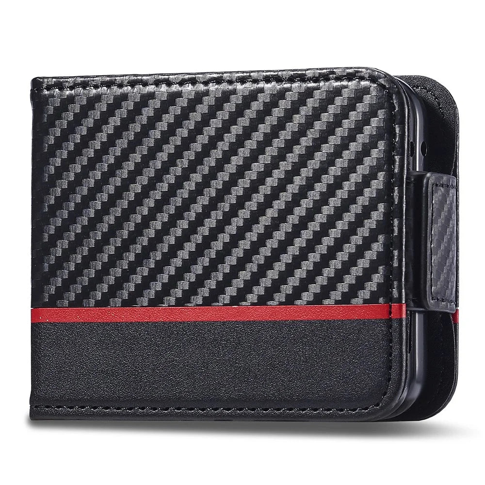 LC.IMEEKE For Samsung Galaxy Z Flip5 5G Card Holder Phone Case Carbon Fiber Texture Leather Phone Cover - Horizontal Stripe - 6