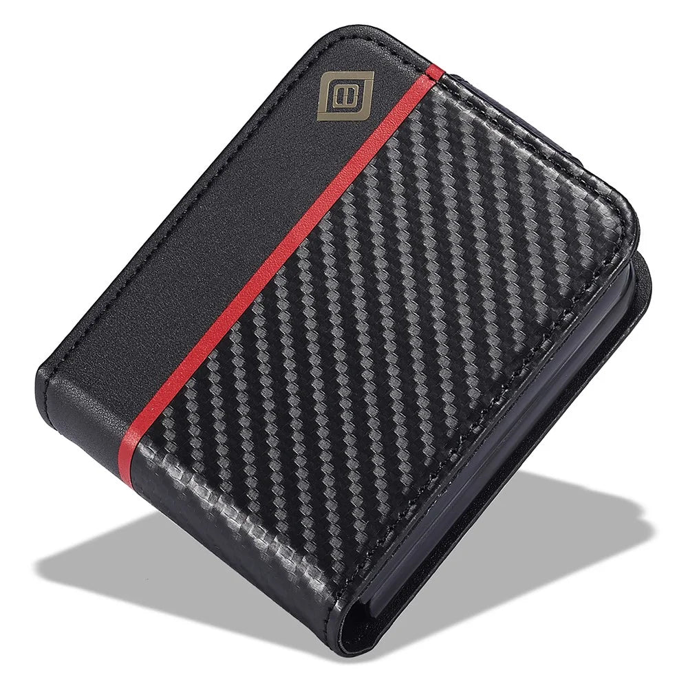 LC.IMEEKE For Samsung Galaxy Z Flip5 5G Card Holder Phone Case Carbon Fiber Texture Leather Phone Cover - Horizontal Stripe - 7