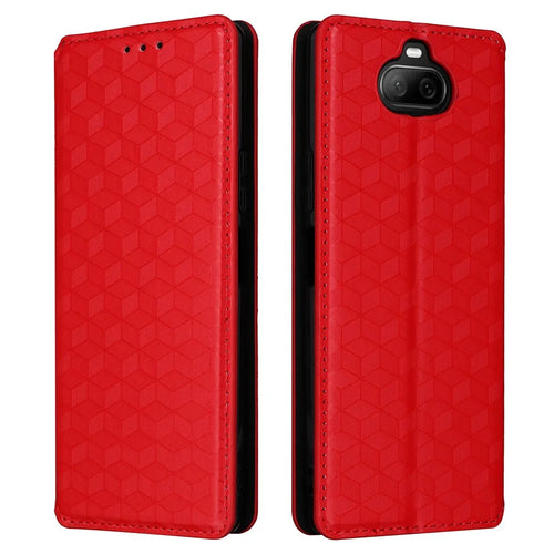Rhombus Imprinted Cover for Sony Xperia 8 Flip Stand PU Leather Wallet Phone Case - Red - 1