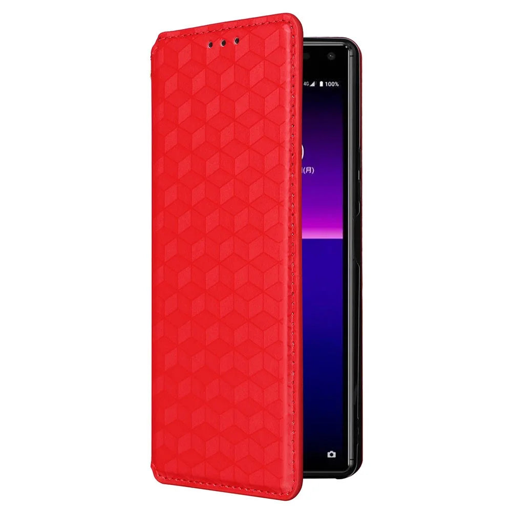 Rhombus Imprinted Cover for Sony Xperia 8 Flip Stand PU Leather Wallet Phone Case - Red - 7