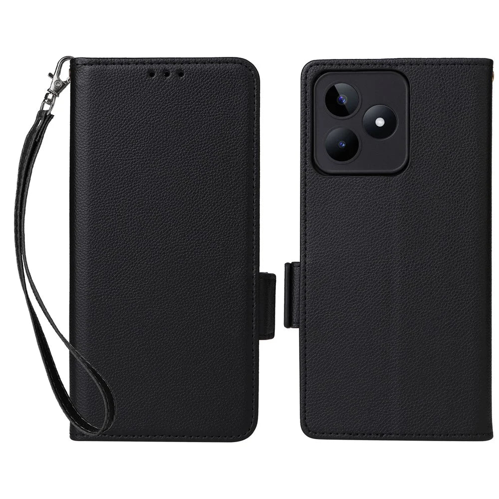For Realme C53 (Global) / C53 (India) / C51 / Note 50 4G / Narzo N53 4G PU Leather Wallet Stand Case Litchi Texture Phone Cover - Black - 1