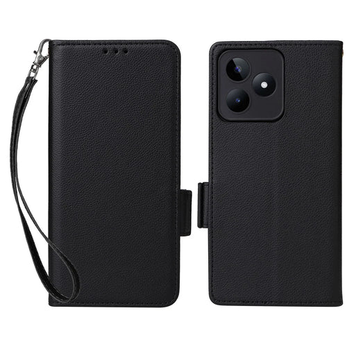 For Realme C53 (Global) / C53 (India) / C51 / Note 50 4G / Narzo N53 4G PU Leather Wallet Stand Case Litchi Texture Phone Cover - Black - 1