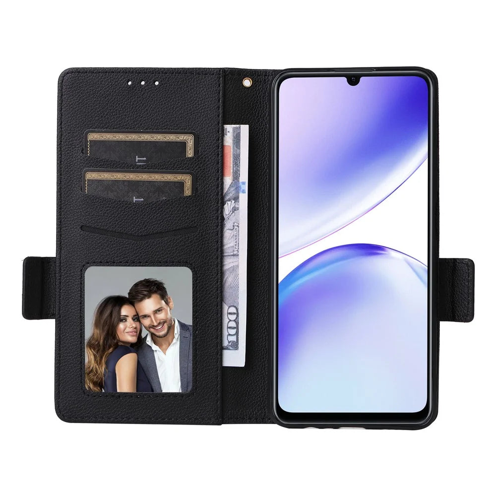 For Realme C53 (Global) / C53 (India) / C51 / Note 50 4G / Narzo N53 4G PU Leather Wallet Stand Case Litchi Texture Phone Cover - Black - 2