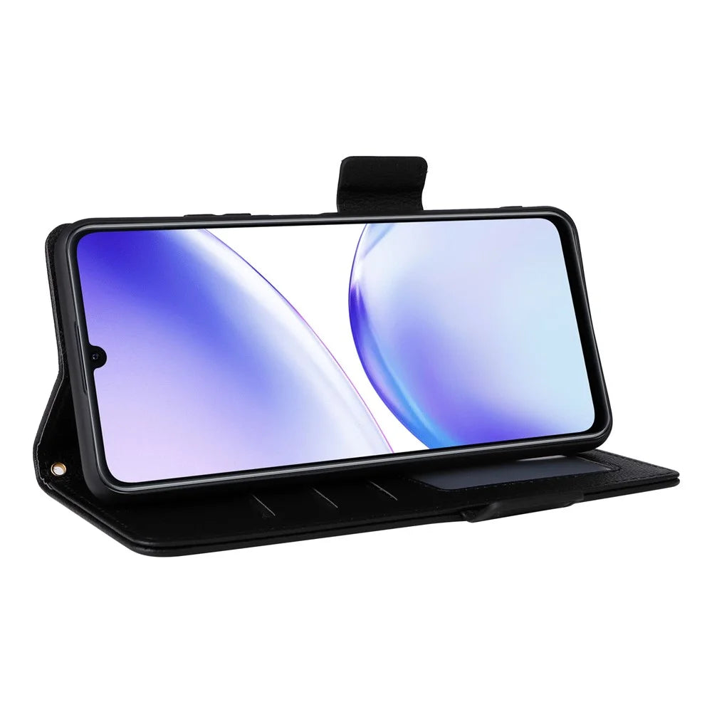 For Realme C53 (Global) / C53 (India) / C51 / Note 50 4G / Narzo N53 4G PU Leather Wallet Stand Case Litchi Texture Phone Cover - Black - 3