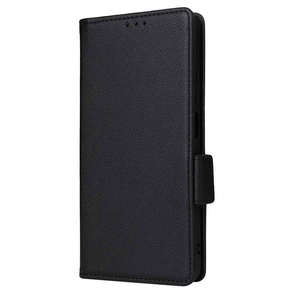 For Realme C53 (Global) / C53 (India) / C51 / Note 50 4G / Narzo N53 4G PU Leather Wallet Stand Case Litchi Texture Phone Cover - Black - 6