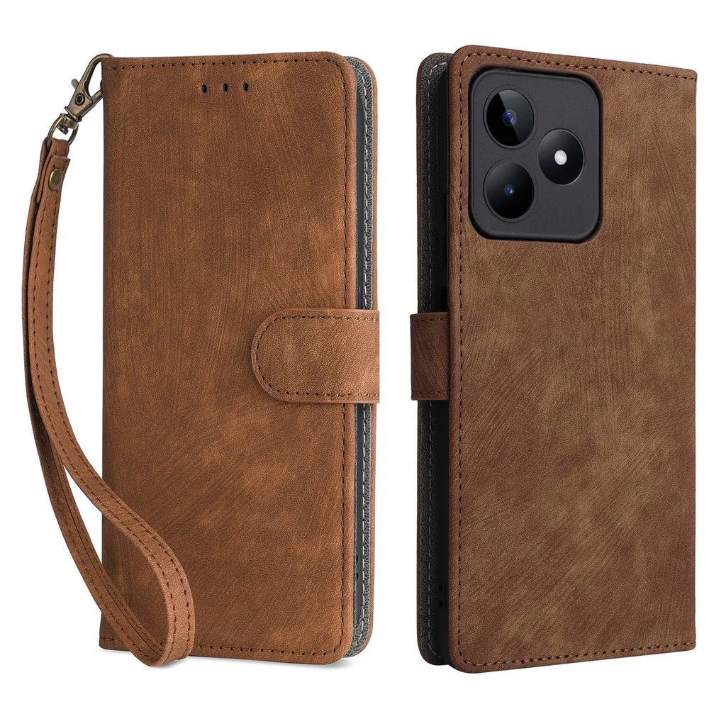 For Realme C53 (Global) / C53 (India) / C51 / Note 50 4G / Narzo N53 4G RFID Blocking Wallet Phone Cover Anti-drop Leather Stand Case - Brown - 1