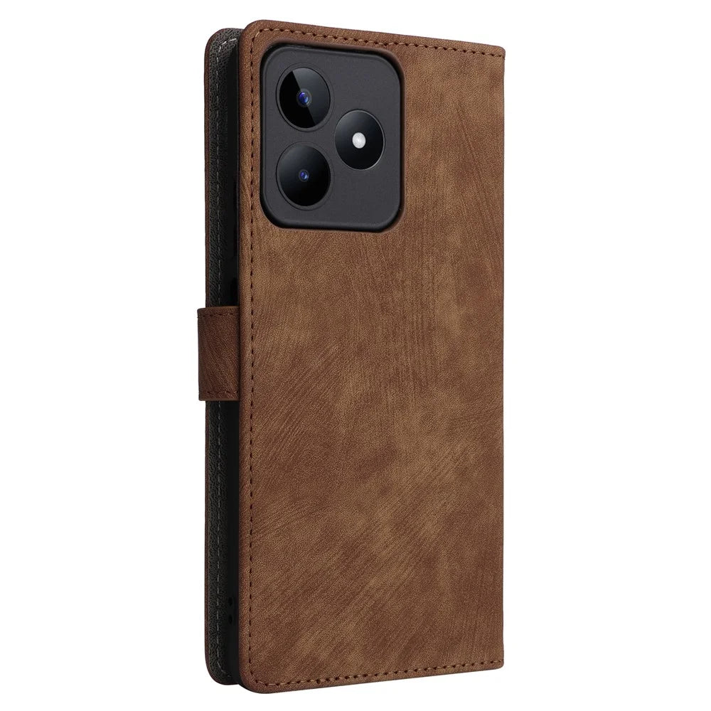 For Realme C53 (Global) / C53 (India) / C51 / Note 50 4G / Narzo N53 4G RFID Blocking Wallet Phone Cover Anti-drop Leather Stand Case - Brown - 7