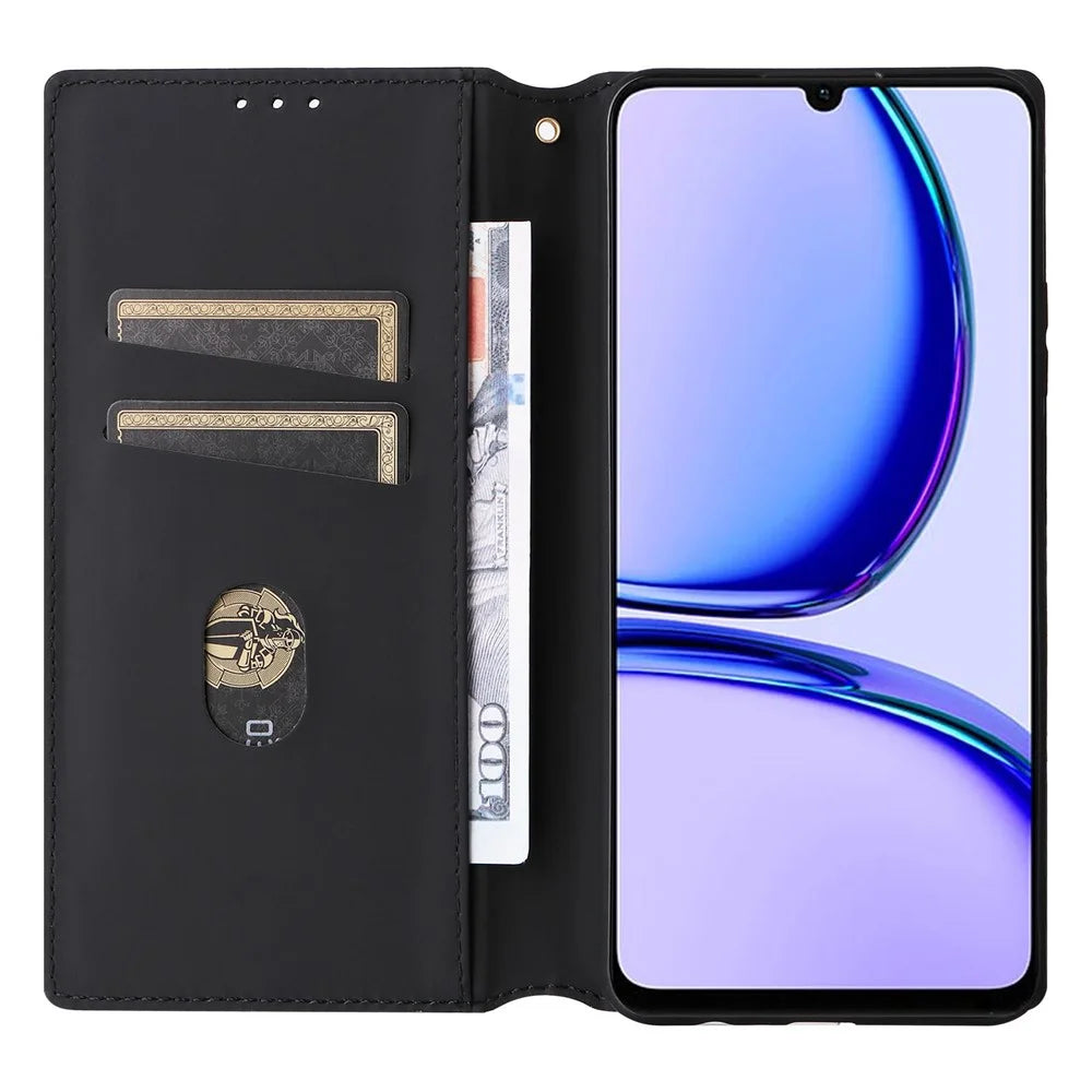 For Realme C53 (Global) / C53 (India) / C51 / Note 50 4G / Narzo N53 4G Rhombus Imprinted Shell PU Leather Wallet Stand Phone Case - Black - 2
