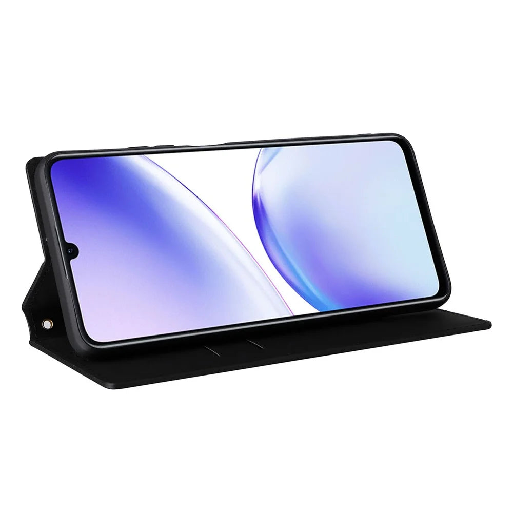 For Realme C53 (Global) / C53 (India) / C51 / Note 50 4G / Narzo N53 4G Rhombus Imprinted Shell PU Leather Wallet Stand Phone Case - Black - 3