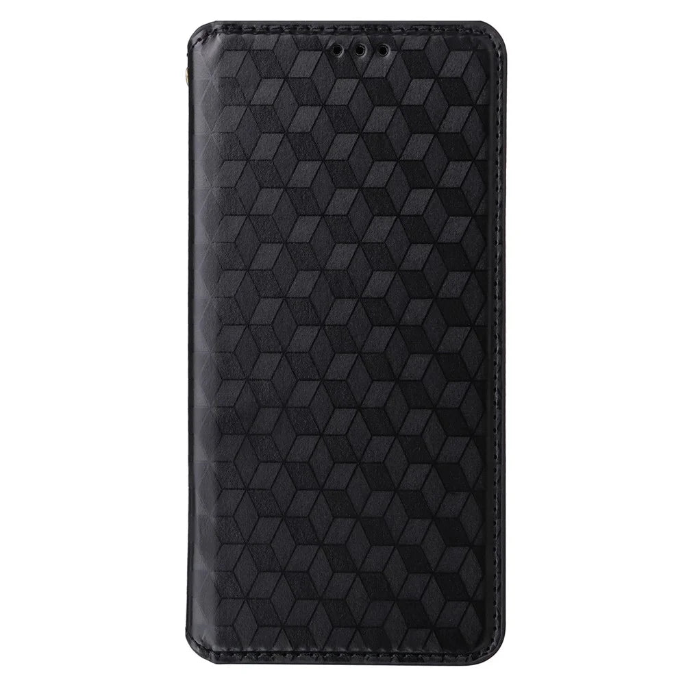 For Realme C53 (Global) / C53 (India) / C51 / Note 50 4G / Narzo N53 4G Rhombus Imprinted Shell PU Leather Wallet Stand Phone Case - Black - 6