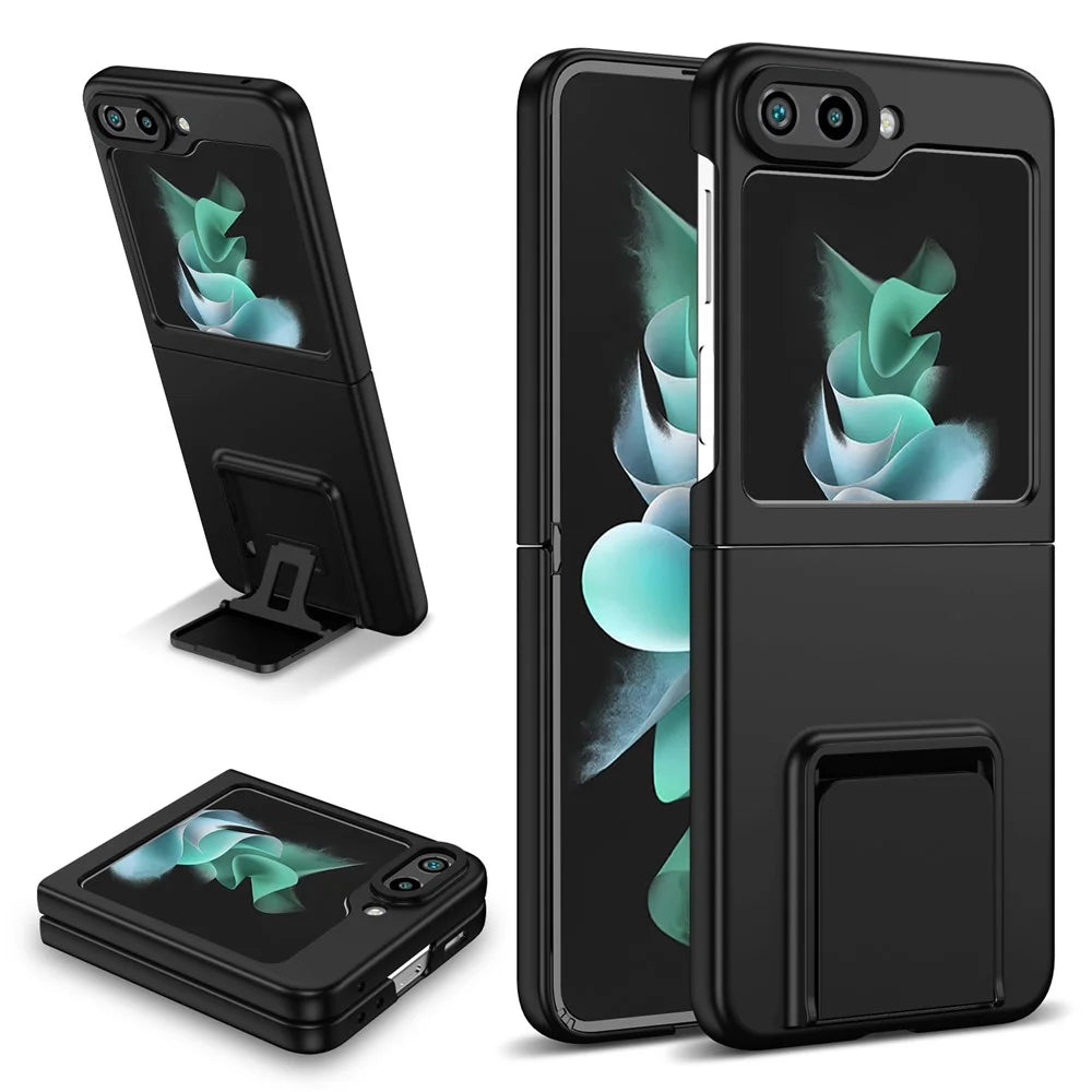 For Samsung Galaxy Z Flip5 5G Phone Case Shockproof Hard PC Cover with Kickstand - Black - 1
