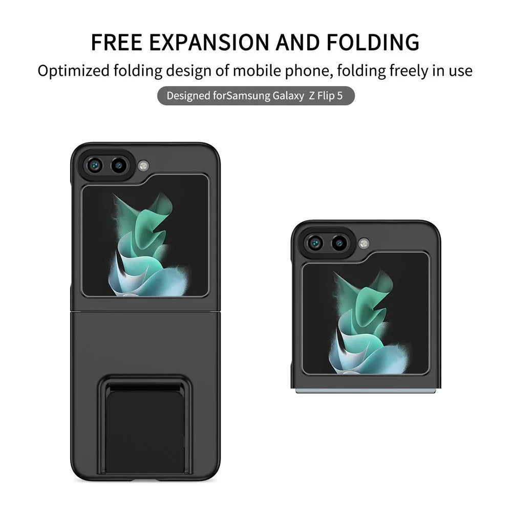 For Samsung Galaxy Z Flip5 5G Phone Case Shockproof Hard PC Cover with Kickstand - Black - 3