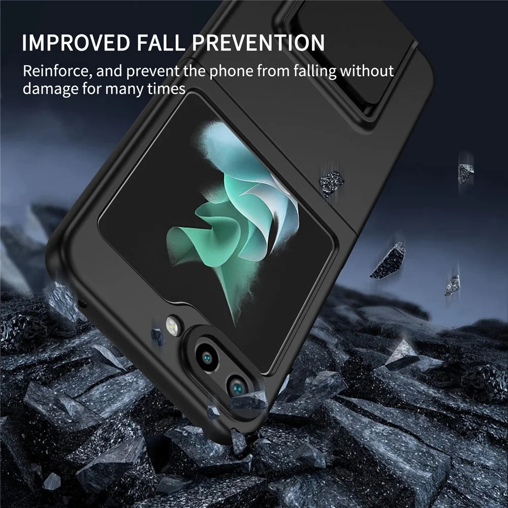 For Samsung Galaxy Z Flip5 5G Phone Case Shockproof Hard PC Cover with Kickstand - Black - 4