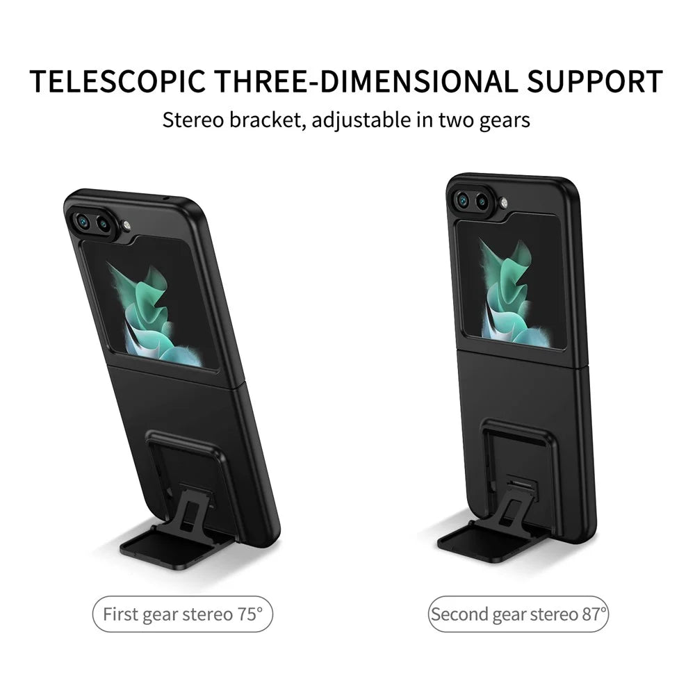 For Samsung Galaxy Z Flip5 5G Phone Case Shockproof Hard PC Cover with Kickstand - Black - 6